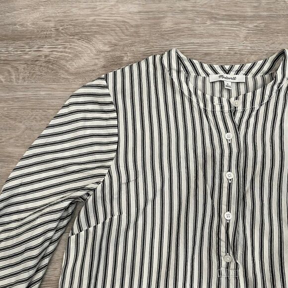 Madewell Women's White & Black Stripe Half Button Long Sleeve Tunic Sz Small - Picture 5 of 6